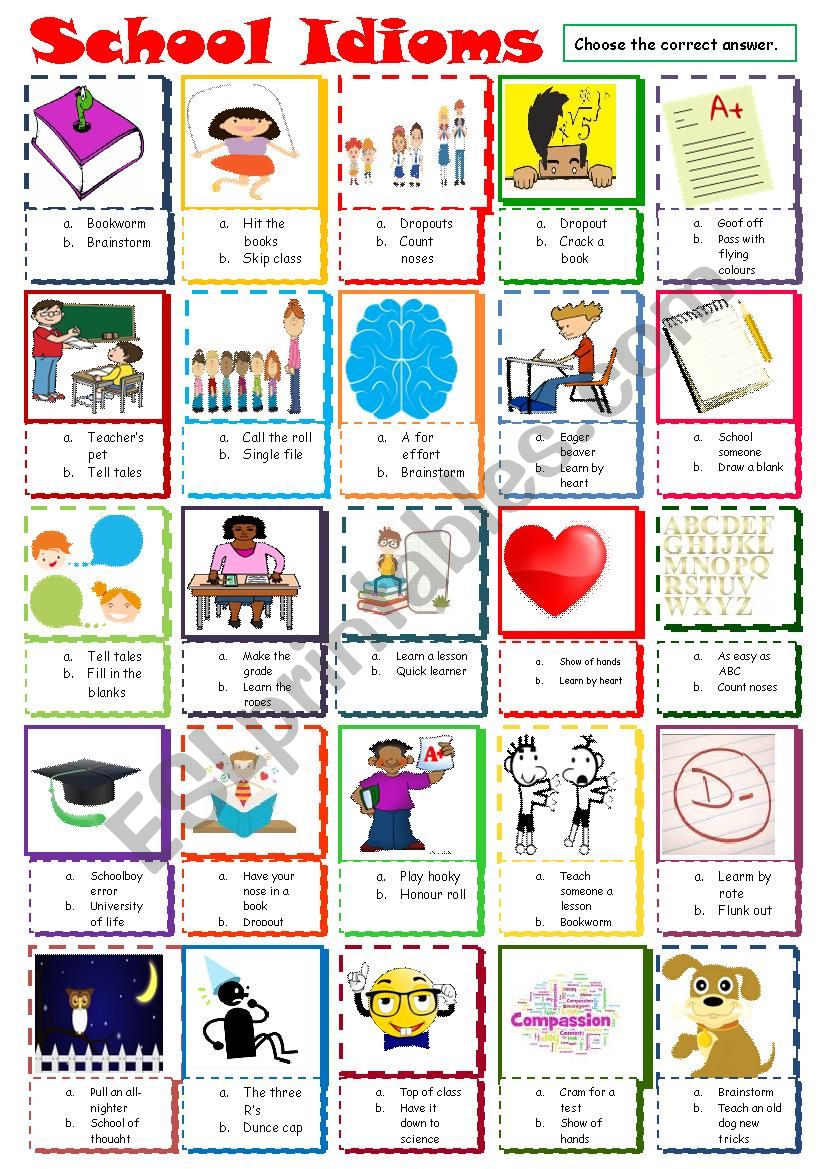 school-idioms-esl-worksheet-by-jfaraujo