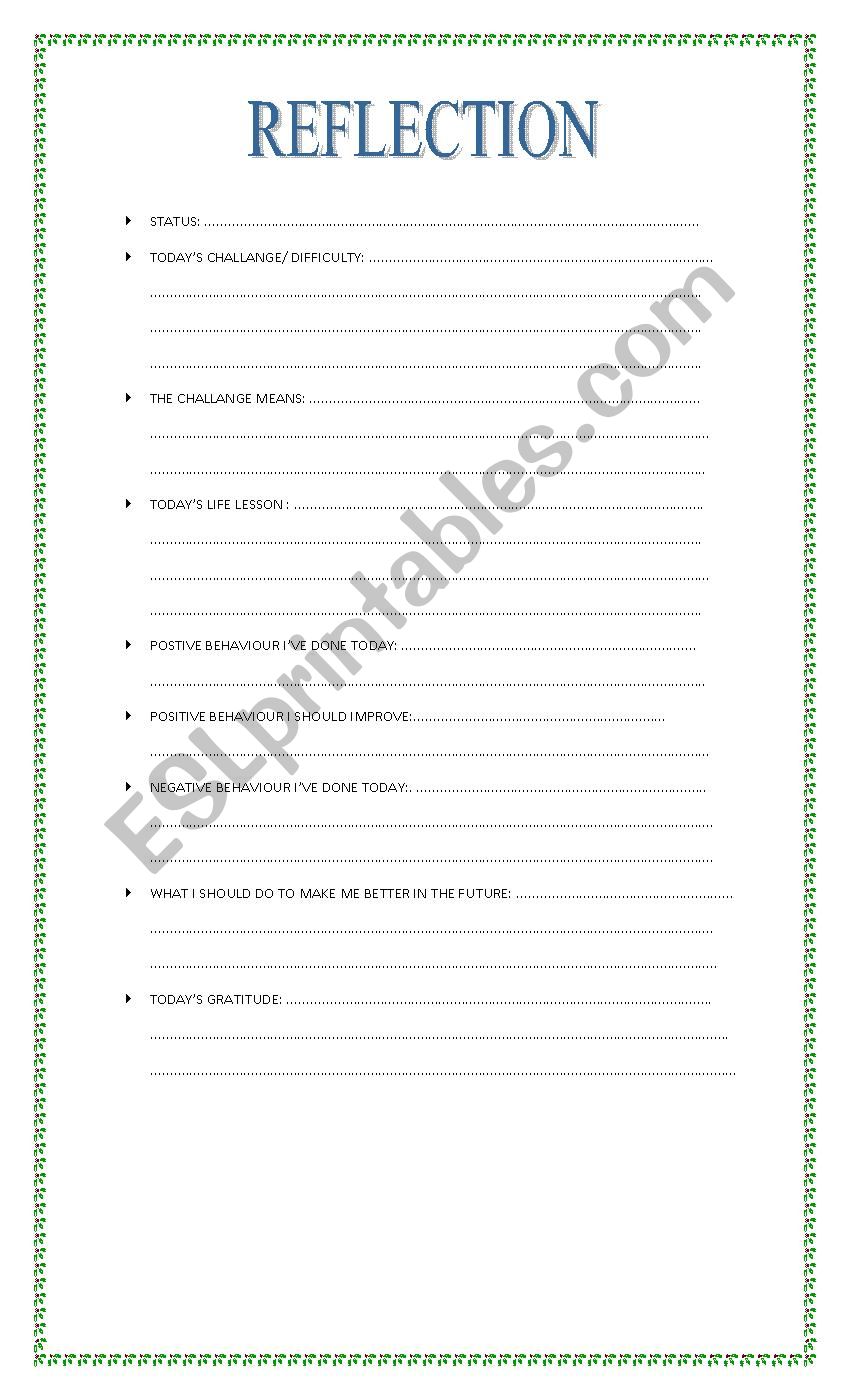 SELF REFLECTION worksheet