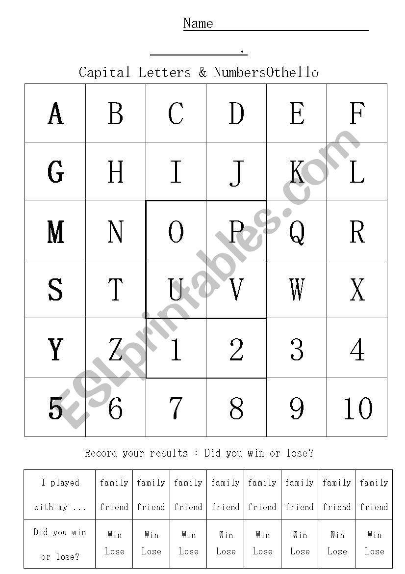 Othello: capital letters and numbers