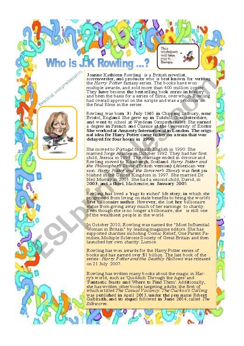 Who is J.K Rowling ? worksheet