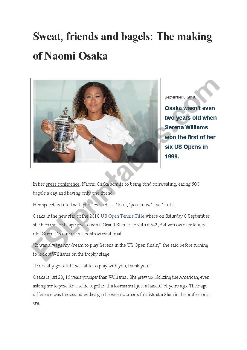 Naomi Osaka Champion worksheet