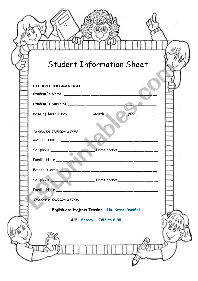 STUDENT INFORMATION SHEET worksheet