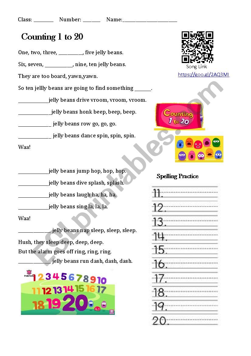 Song Counting 1 to 20 worksheet