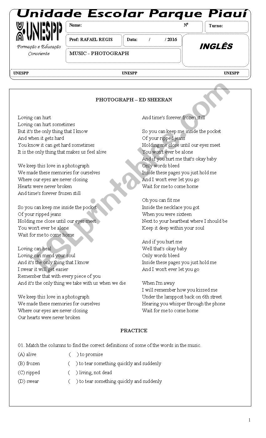 LetÂ´s sing worksheet