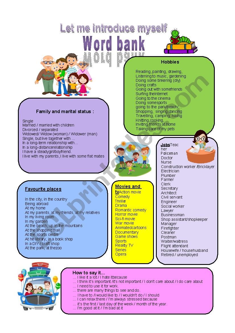 Introduction for adults worksheet