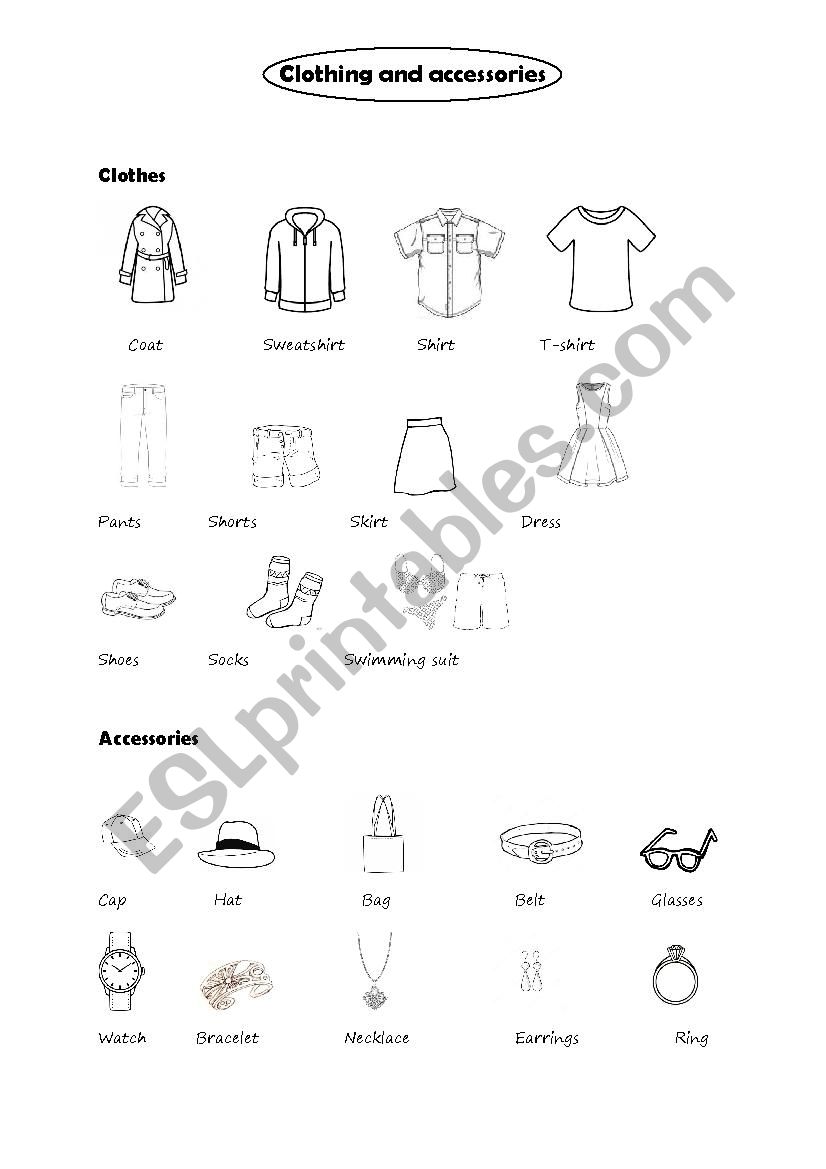 Vocabulary sheet: clothing and accessories