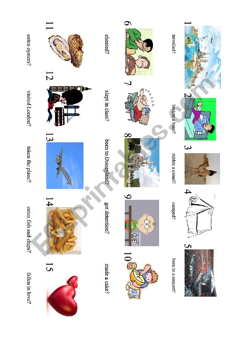 Experiences pictures worksheet