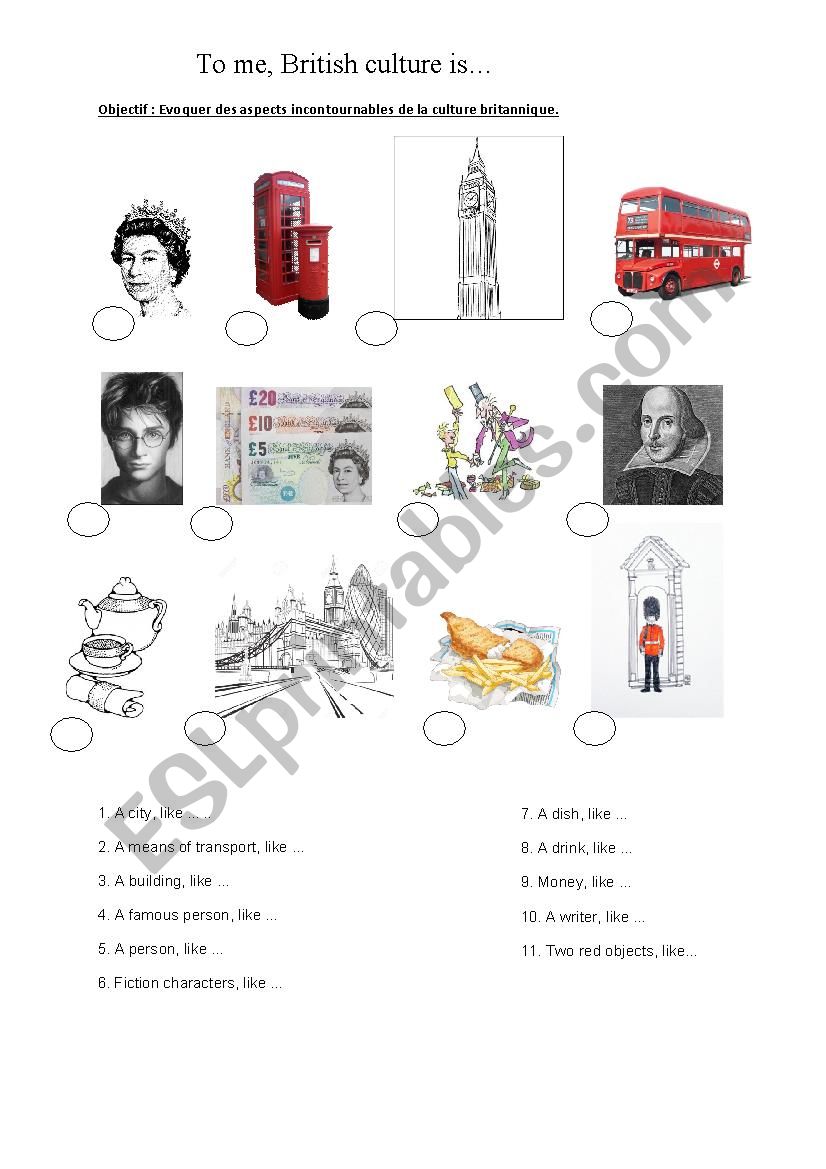 To me, British culture is... worksheet