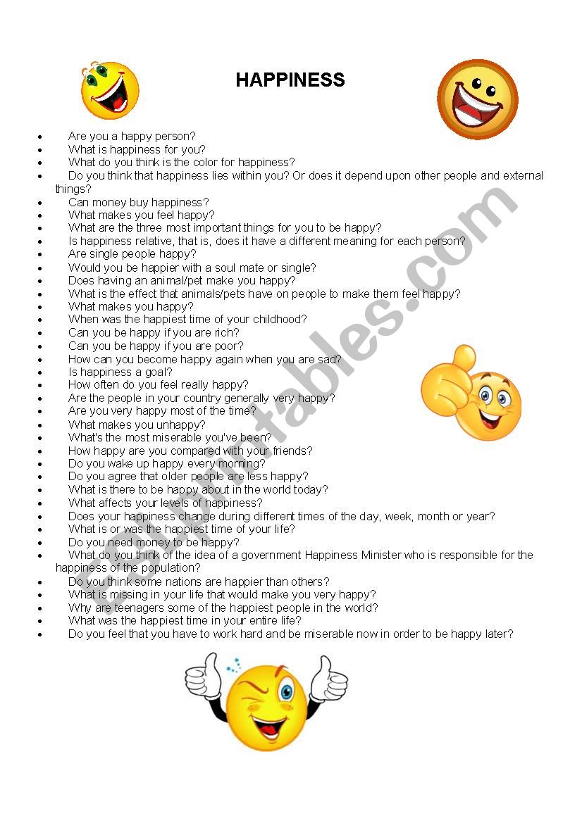 CONVERSATION: HAPPINESS worksheet