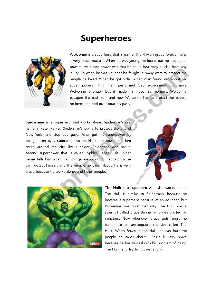 READING SUPERHEROES - ESL worksheet by karluchitas