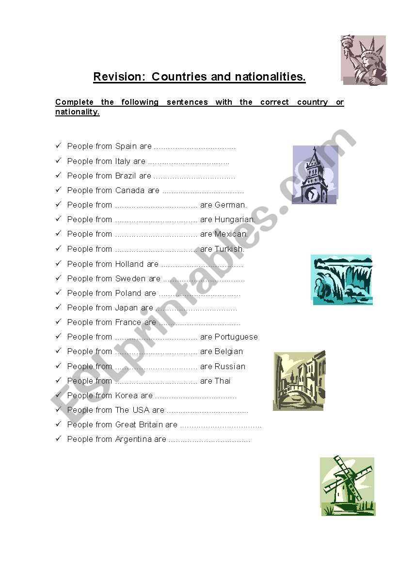 Countries and Nationalities worksheet