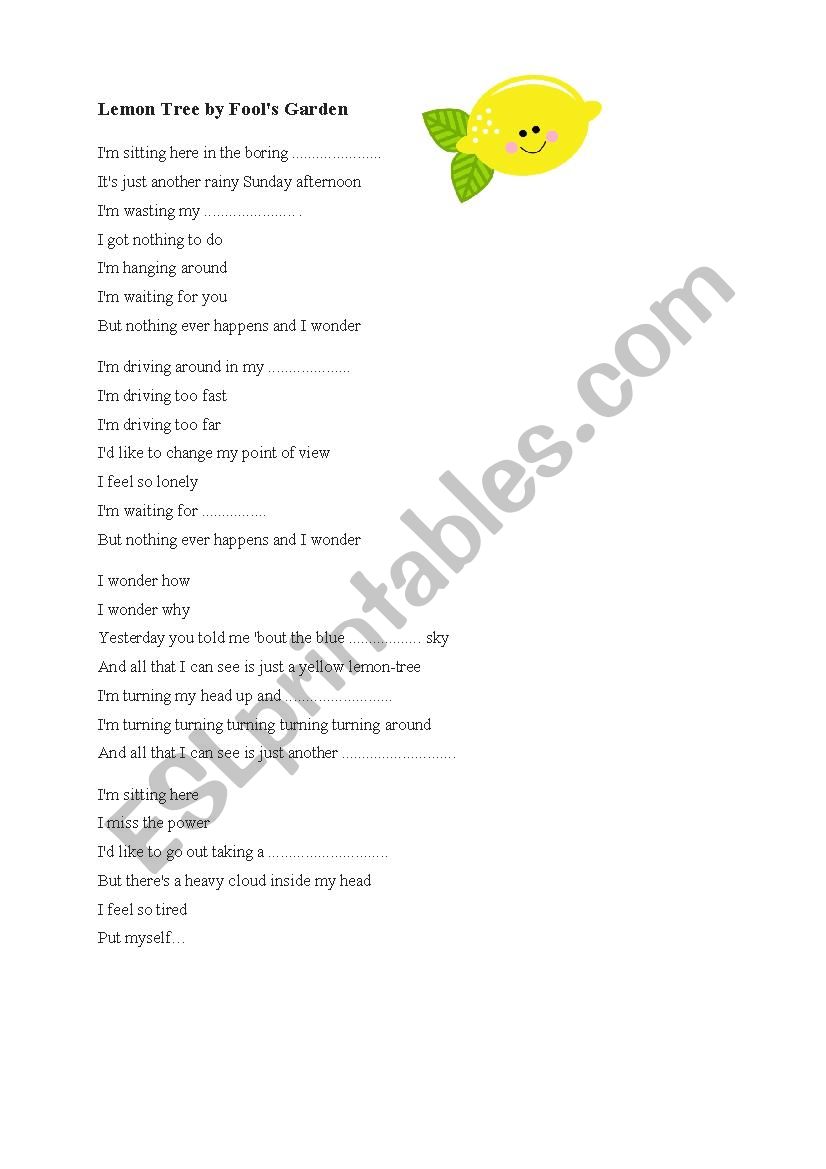 Lemon Tree song worksheet