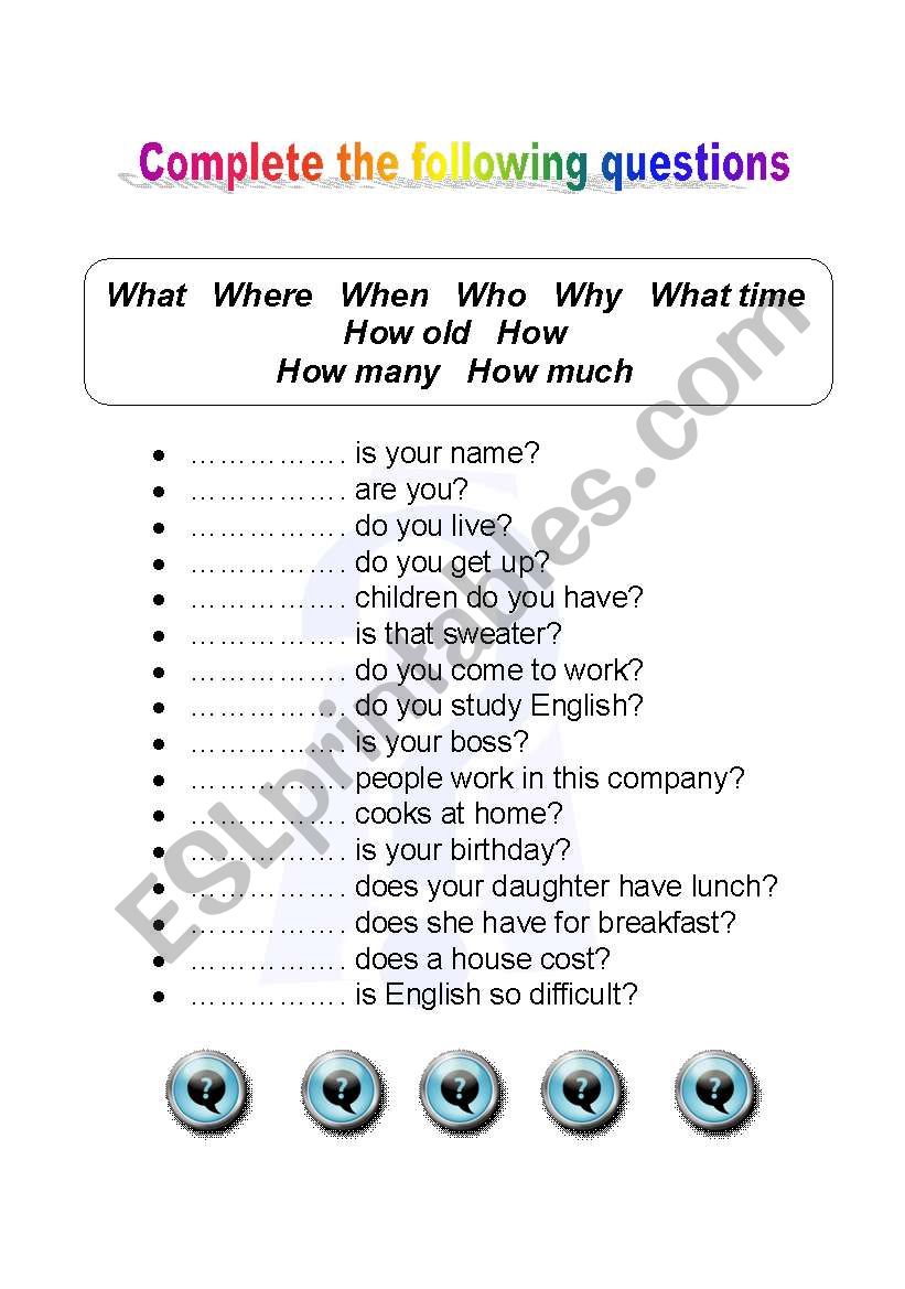 Question Words worksheet