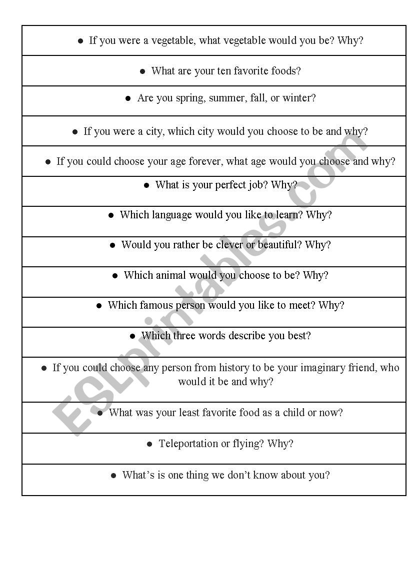 Getting To Know You Questions Printable