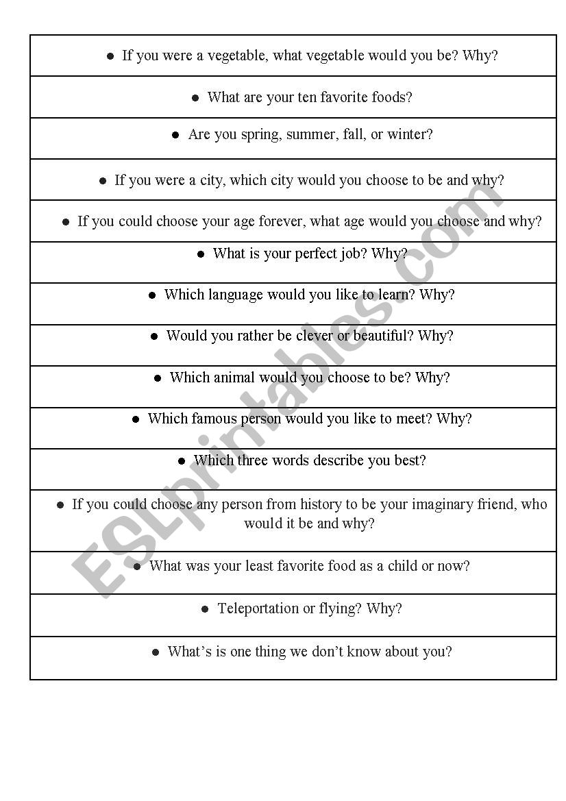 Getting to know you questions worksheet