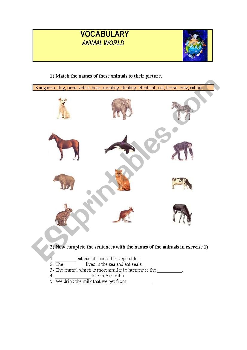 Animals worksheet