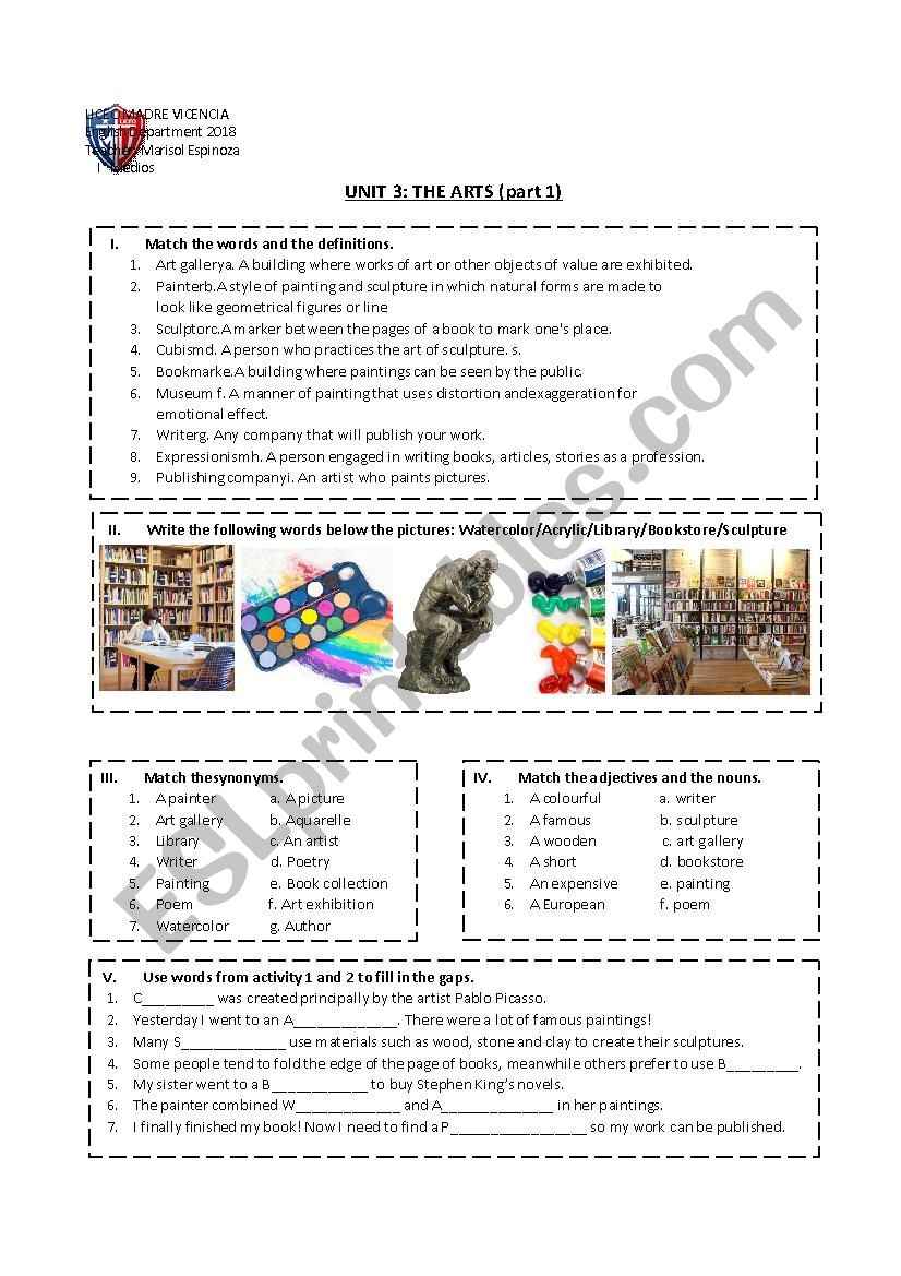 The Arts Vocabulary Worksheet worksheet