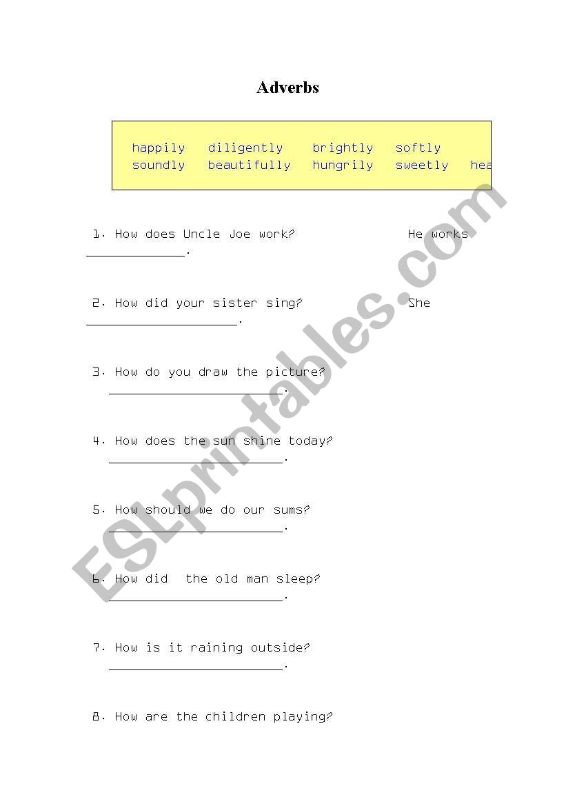 Adverbs worksheet