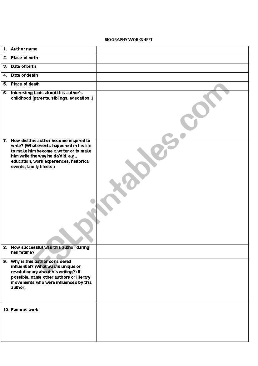 George Orwells biography ACTIVITIES