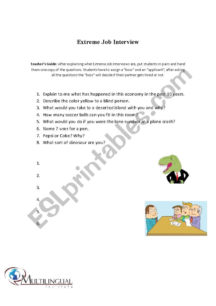 interview role play worksheet