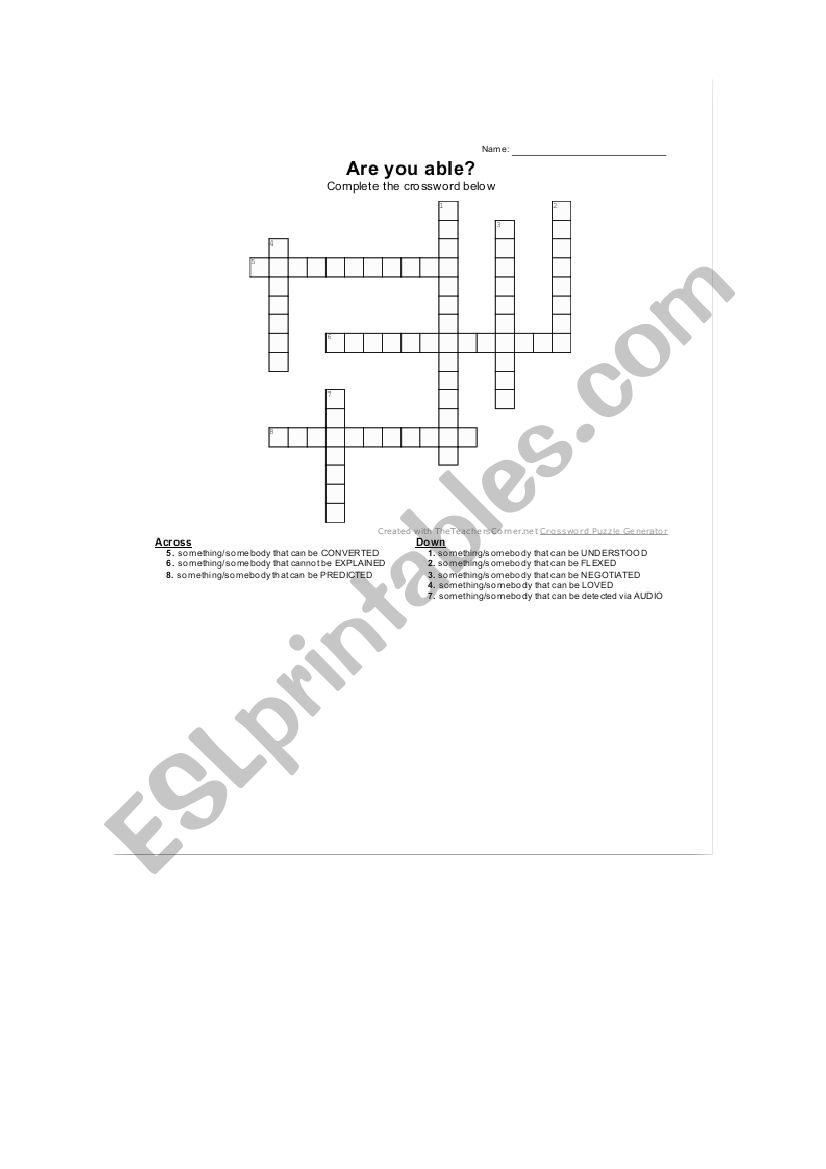 Crosswords - adjectives using the suffix -able