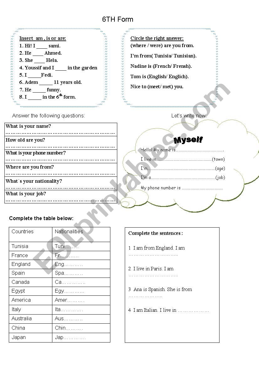 introduce oneself worksheet