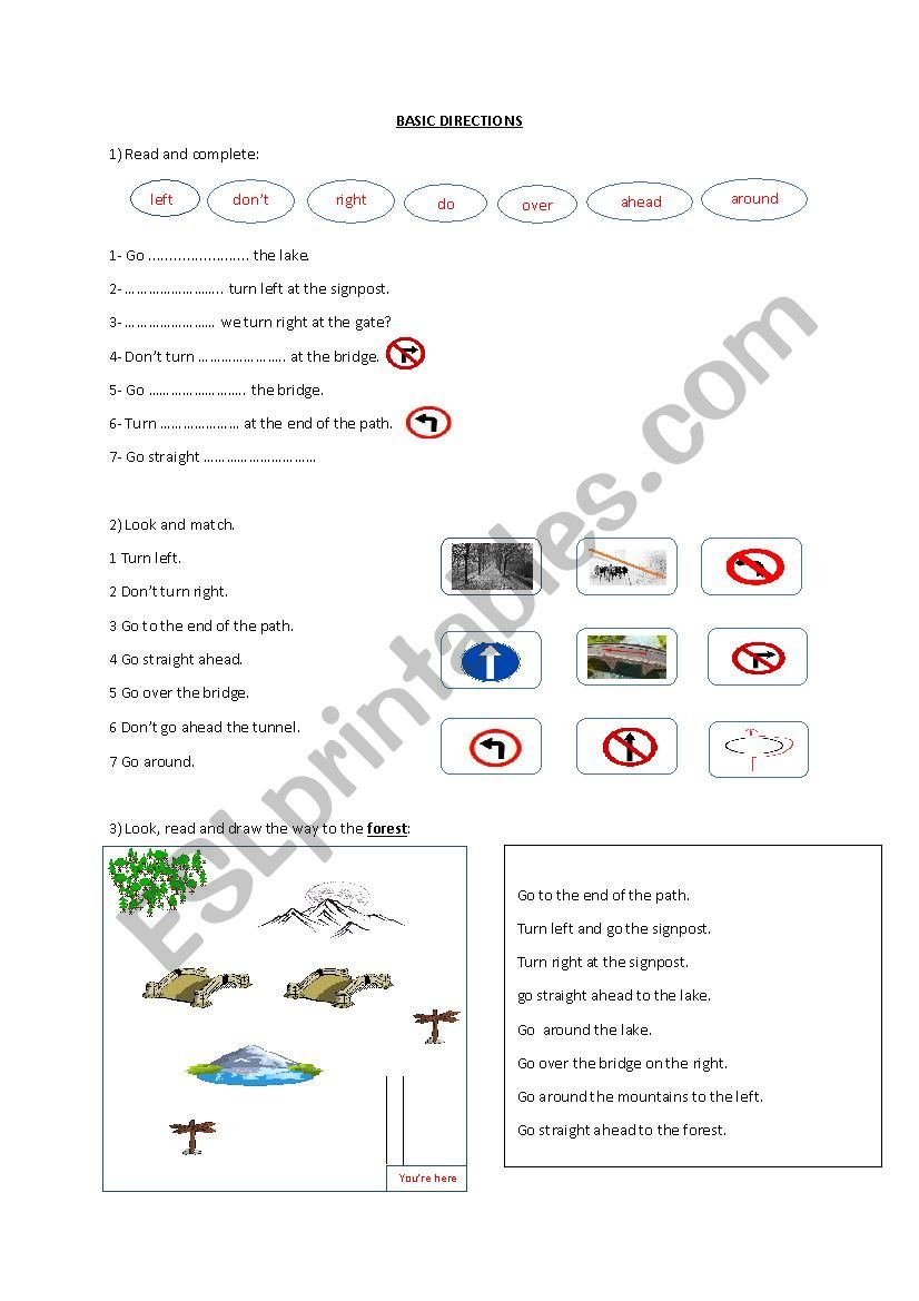 Basic Directions worksheet