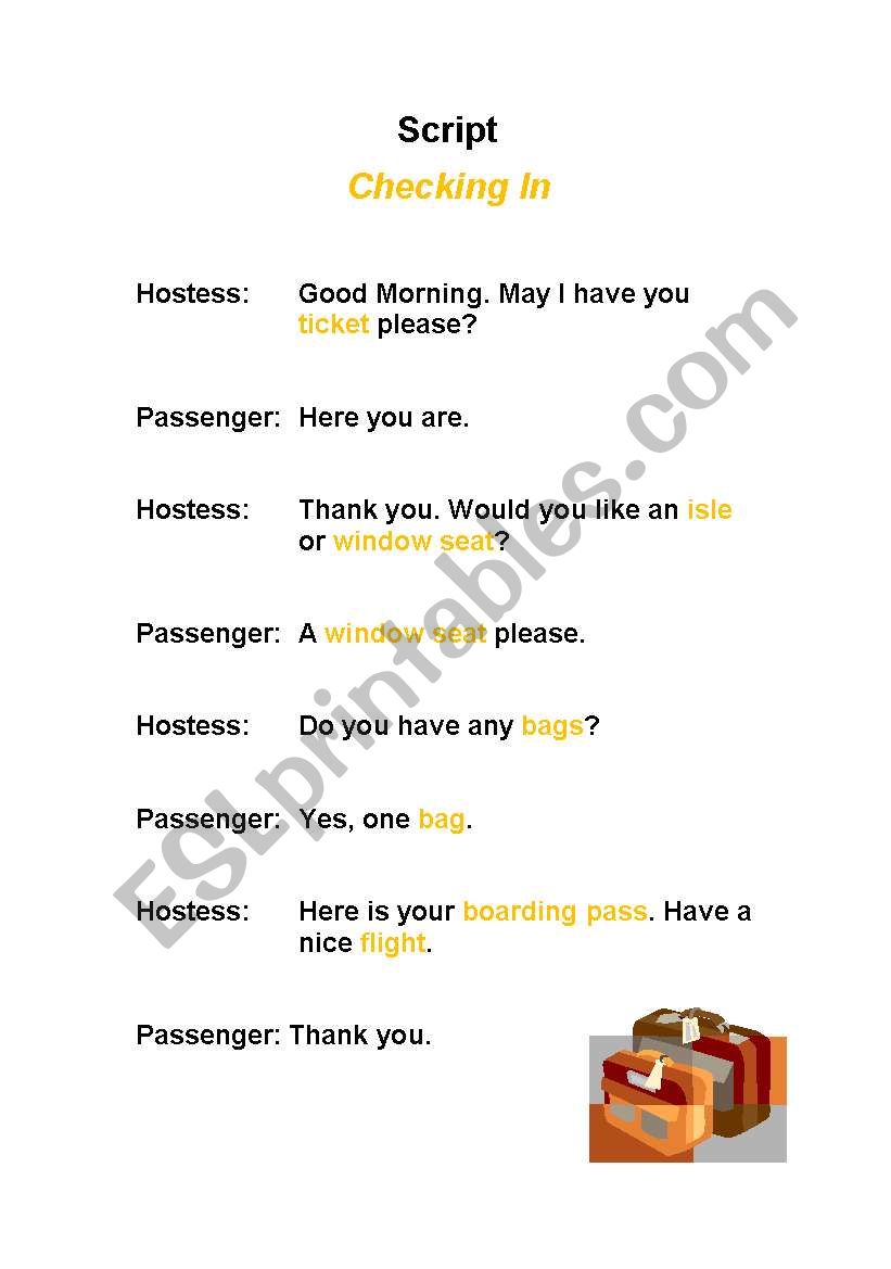 Airport Script worksheet