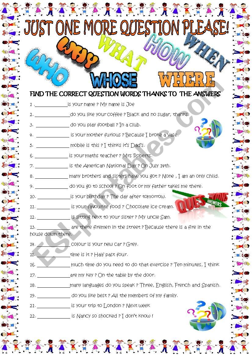 Question words :new practice worksheet