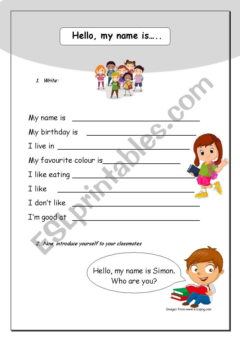 Introduction worksheet for young learners