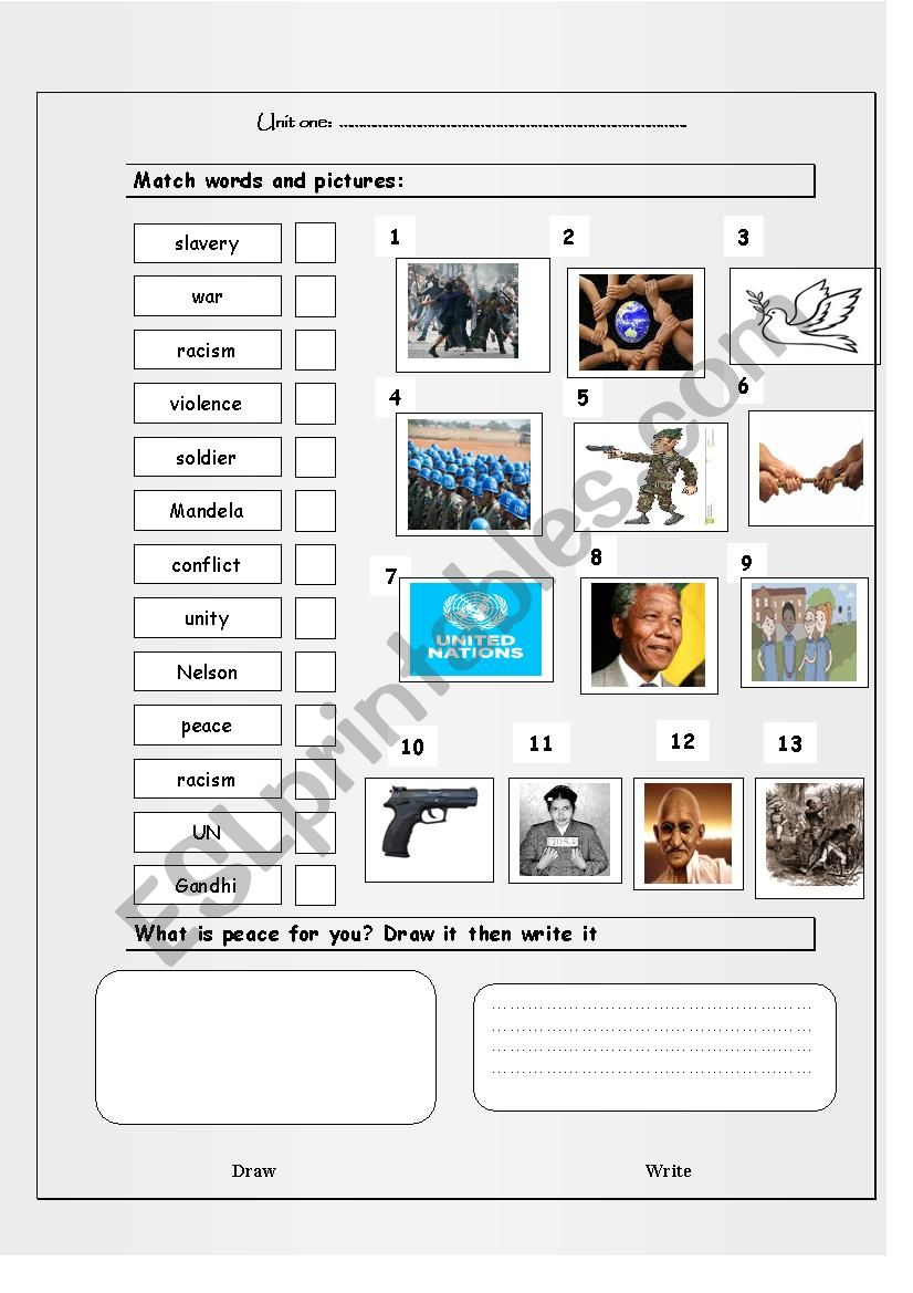 Make Peace worksheet