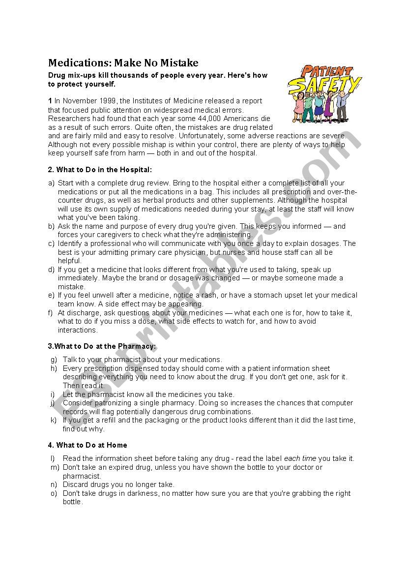 Medications, make no mistake worksheet