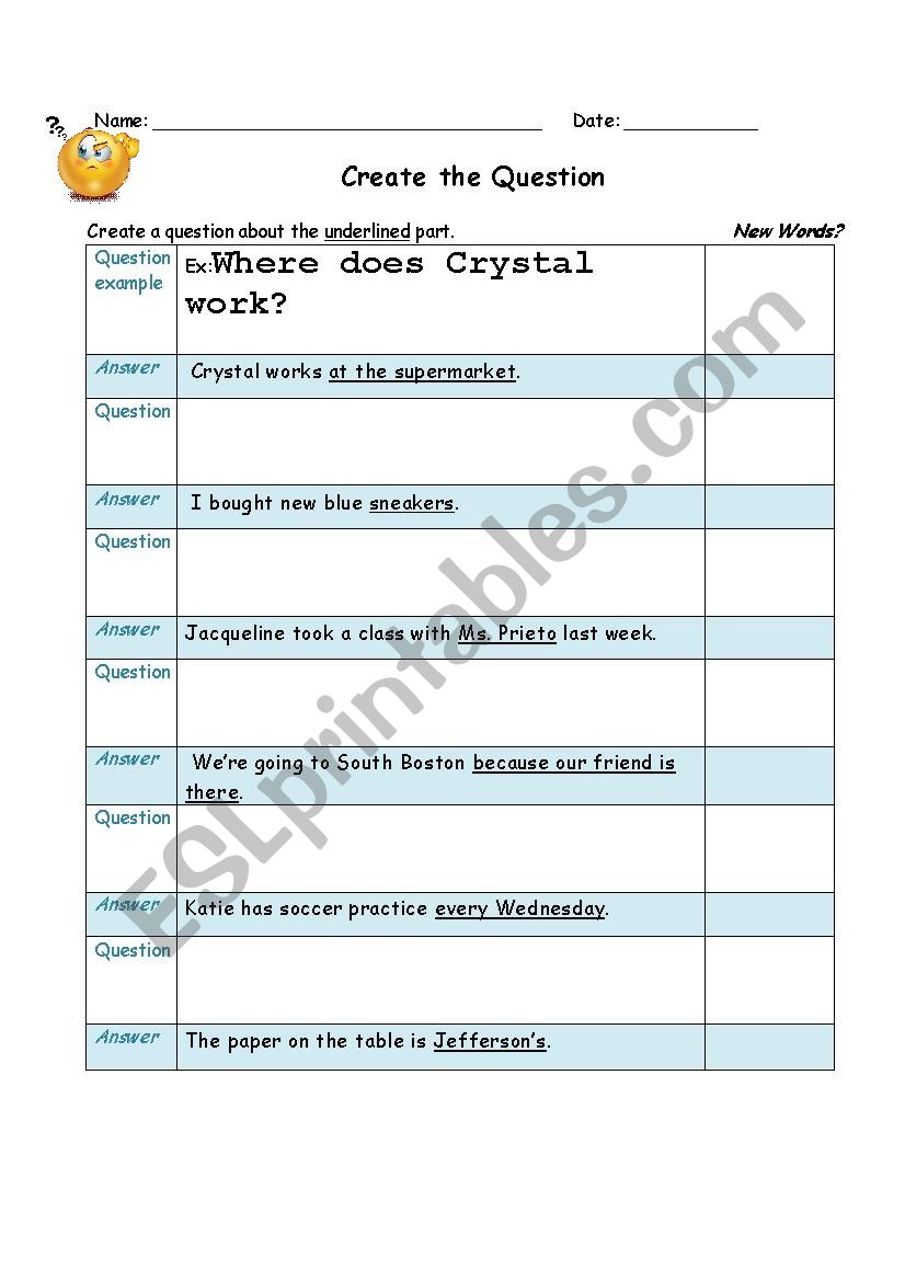 What is the Question? worksheet