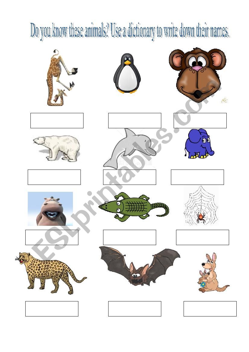 At the zoo - what´s the name of the animal? - ESL worksheet by At the zoo - what´s the name of the animal? - ESL worksheet by