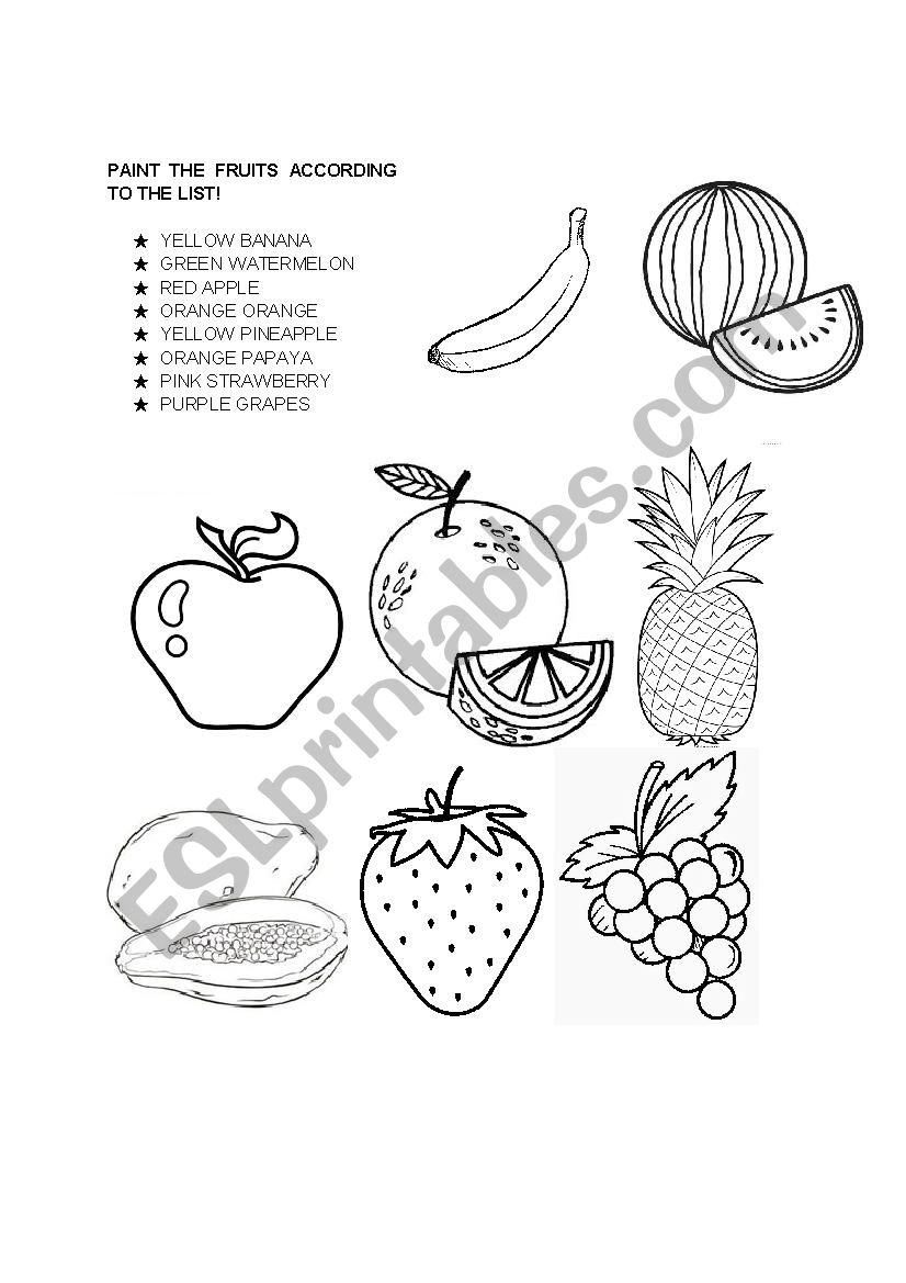 FRUITS AND COLORS WORKSHEET worksheet