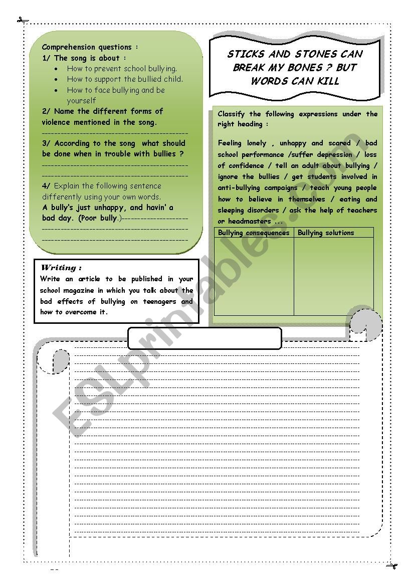 anti bullying worksheet