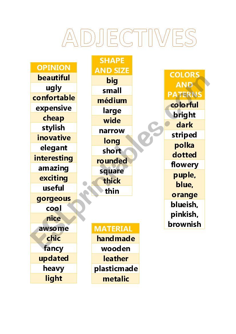 ADJECTIVES  worksheet