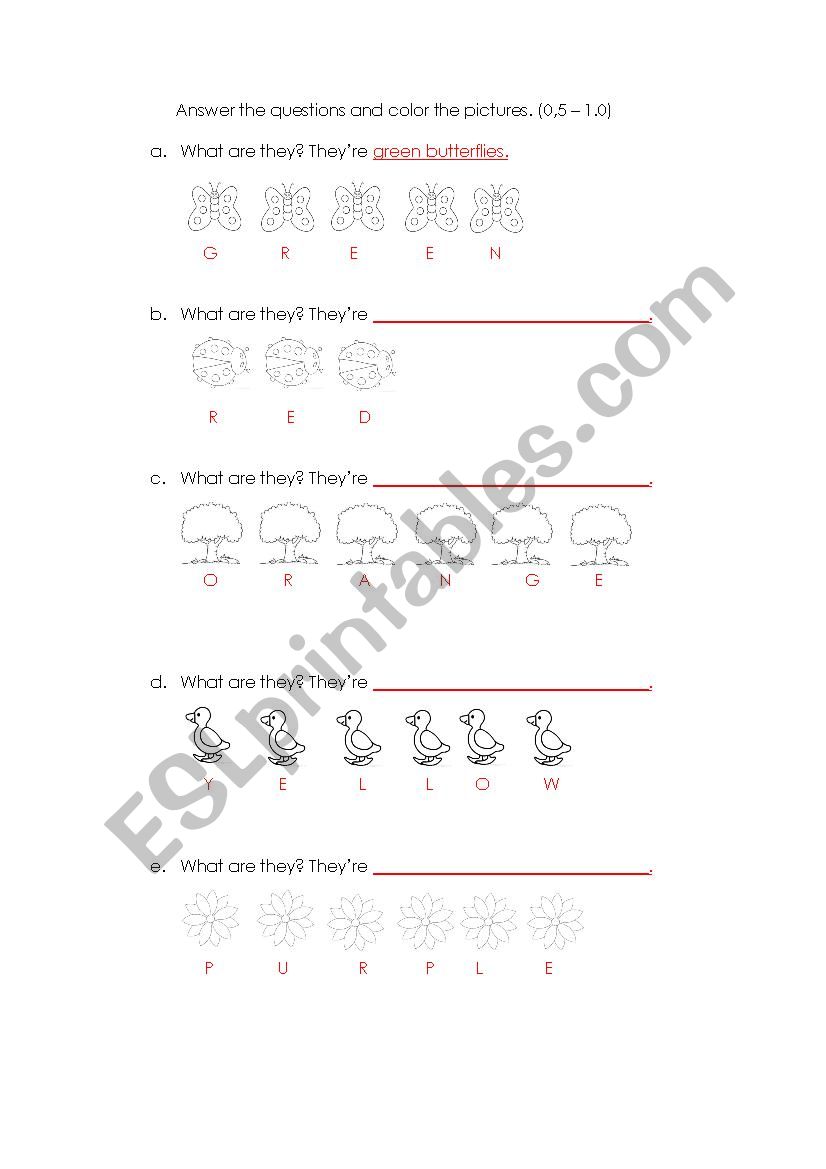 Colours and Plural worksheet