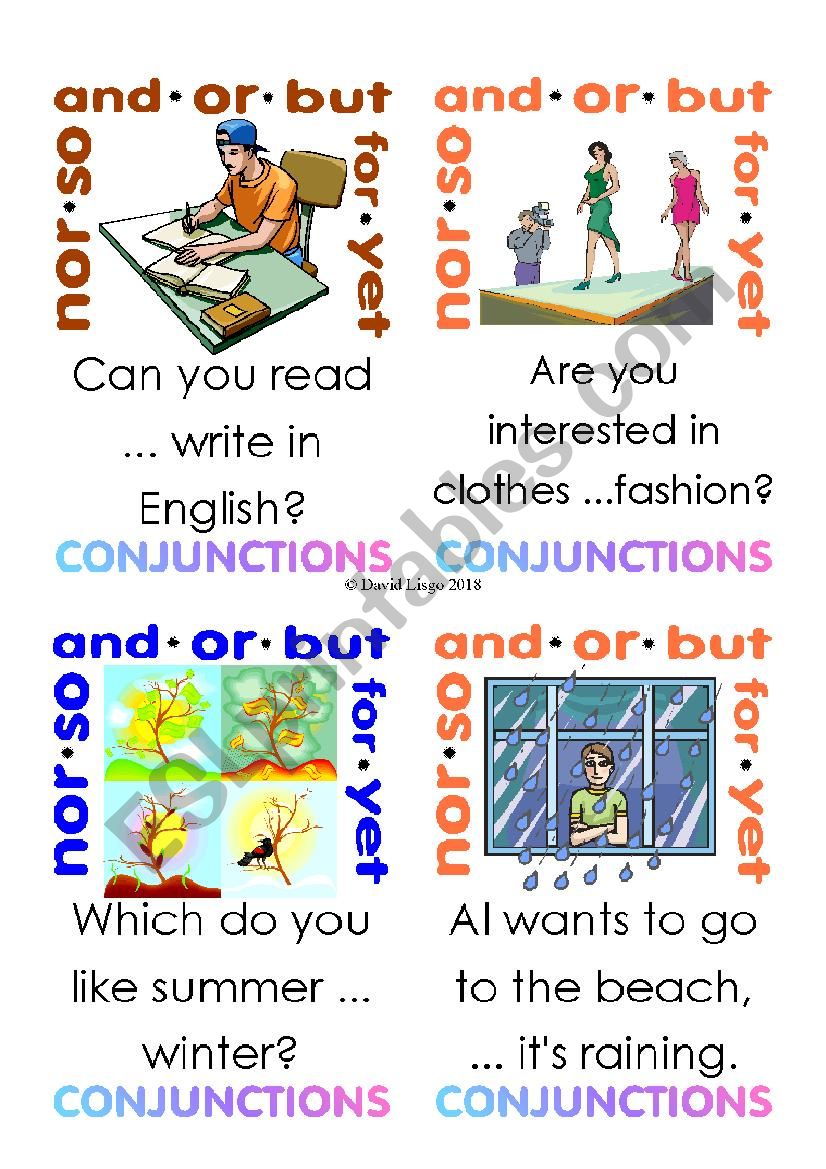 Coordinating Conjunctions Flash Cards 1-8