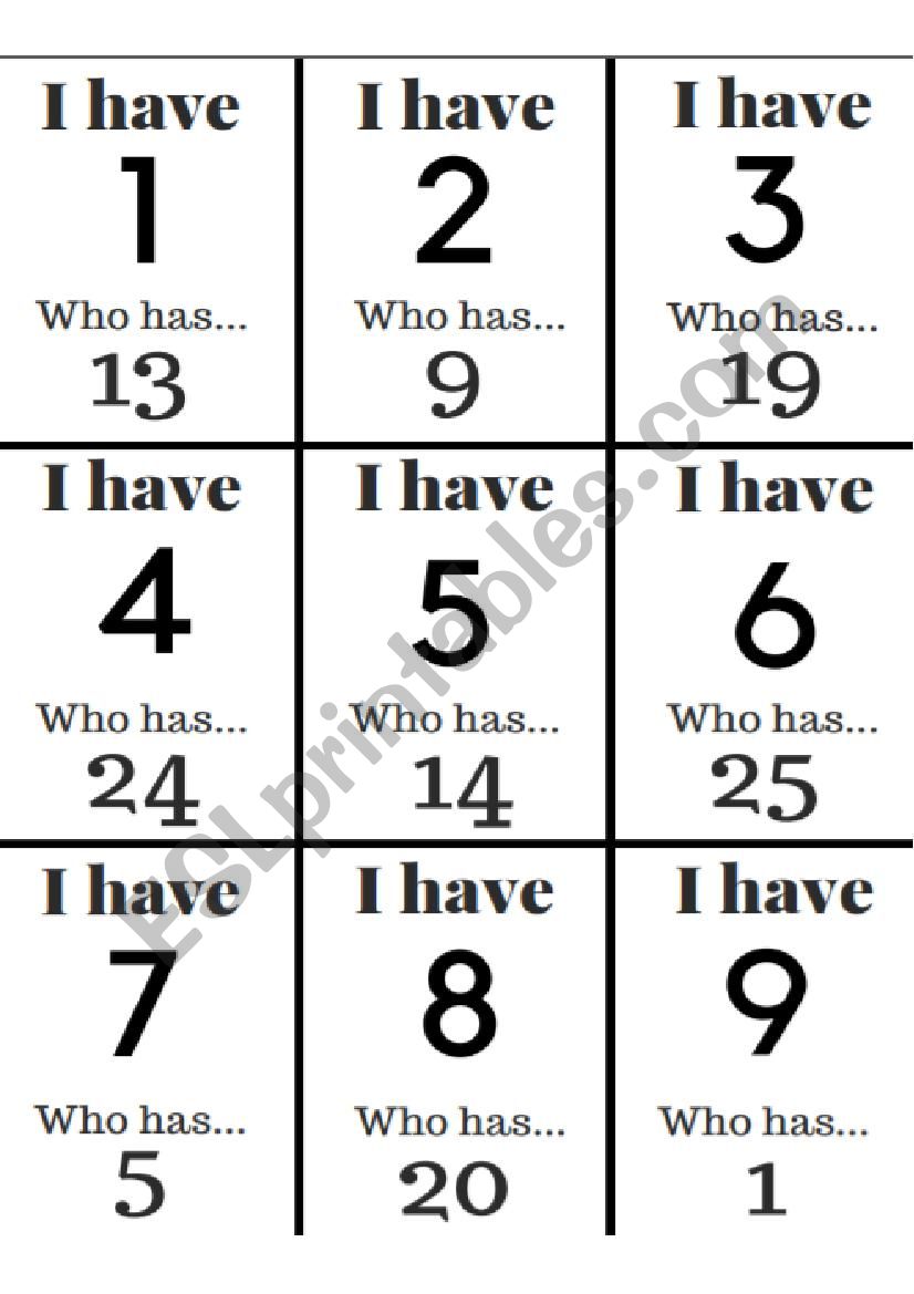 I have, Who has Numbers 1 - 25