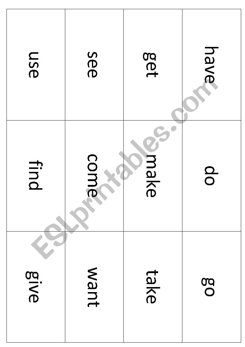 Verb cards worksheet