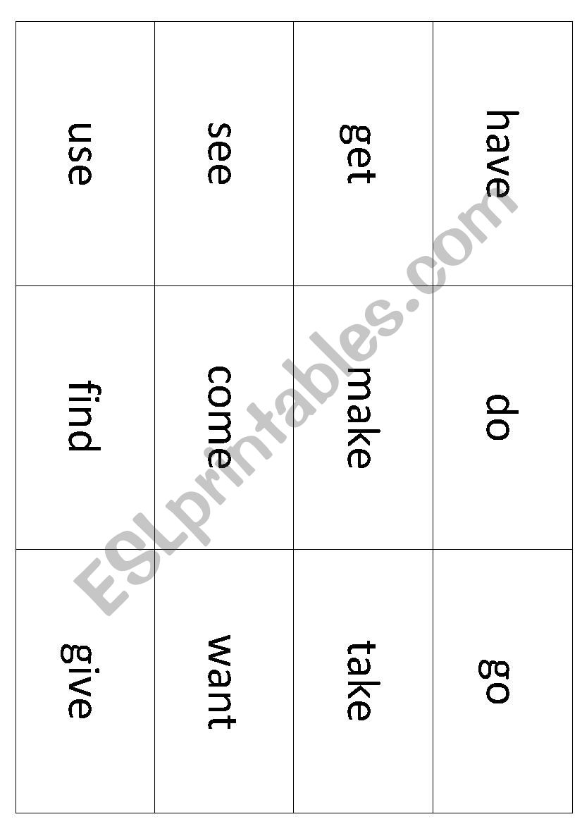 Verb cards worksheet