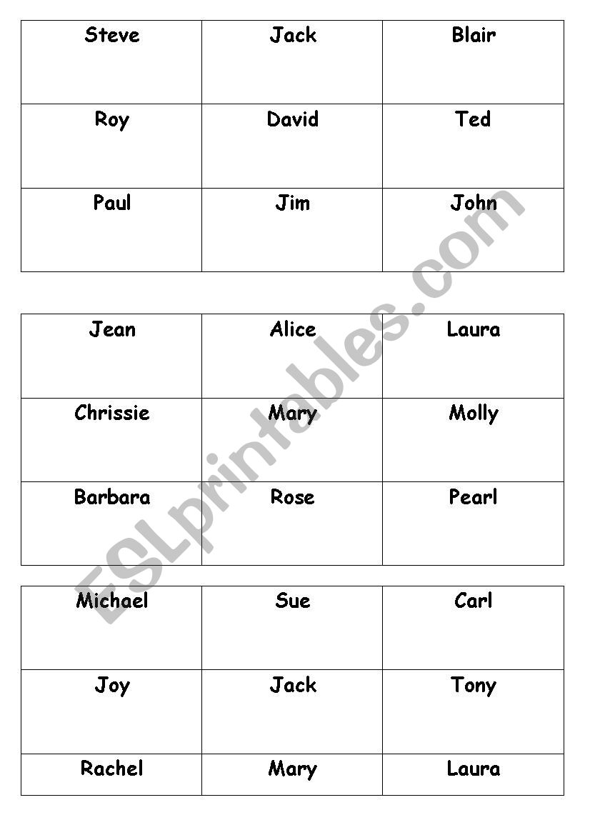 First names Bingo worksheet