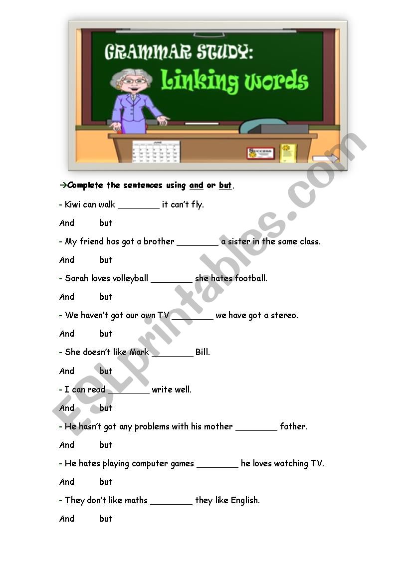 Linking words worksheet