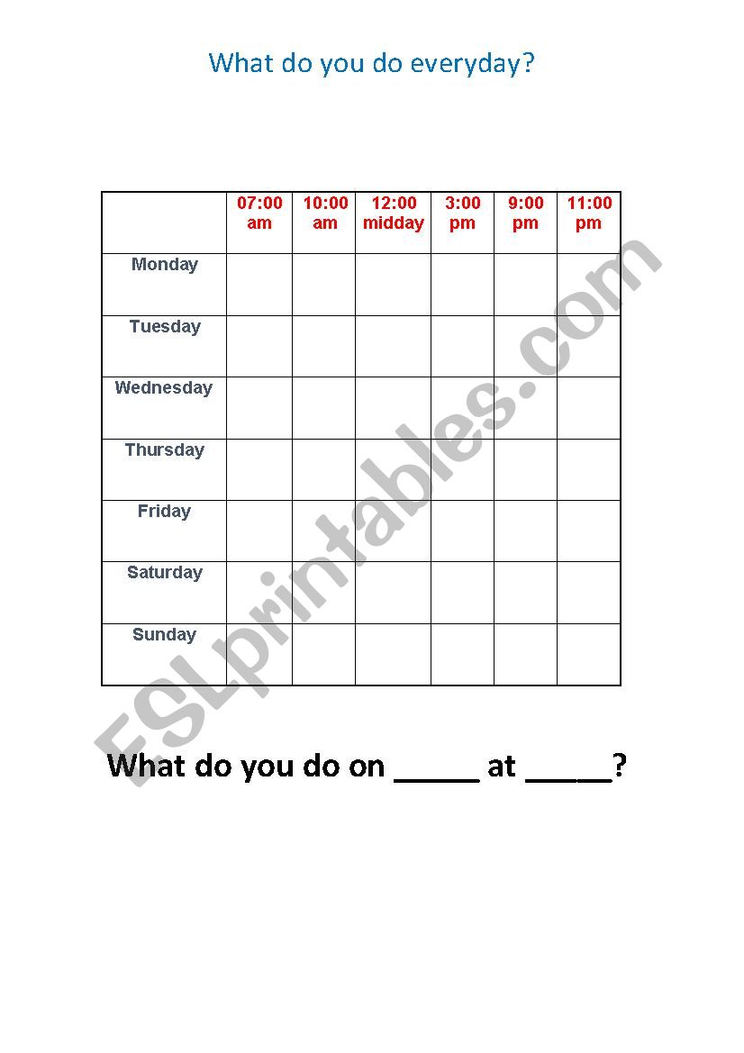 Everyday Activity / Preposition of time