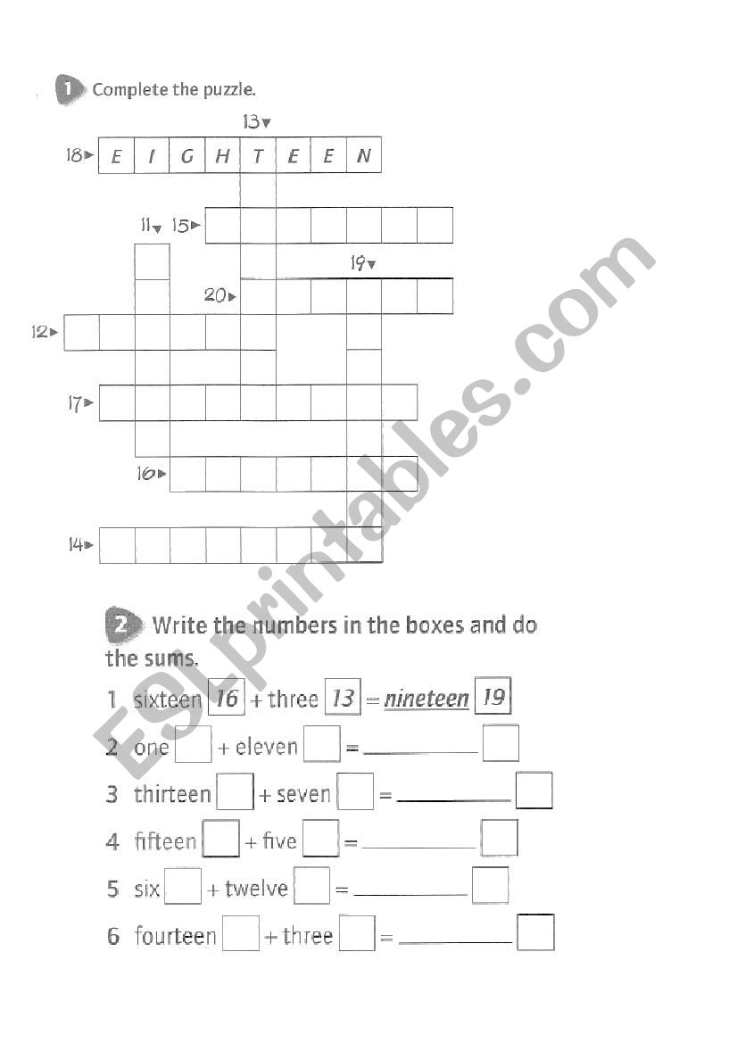 Numbers worksheet