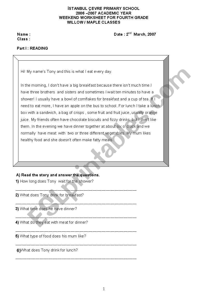 reading and writing worksheet