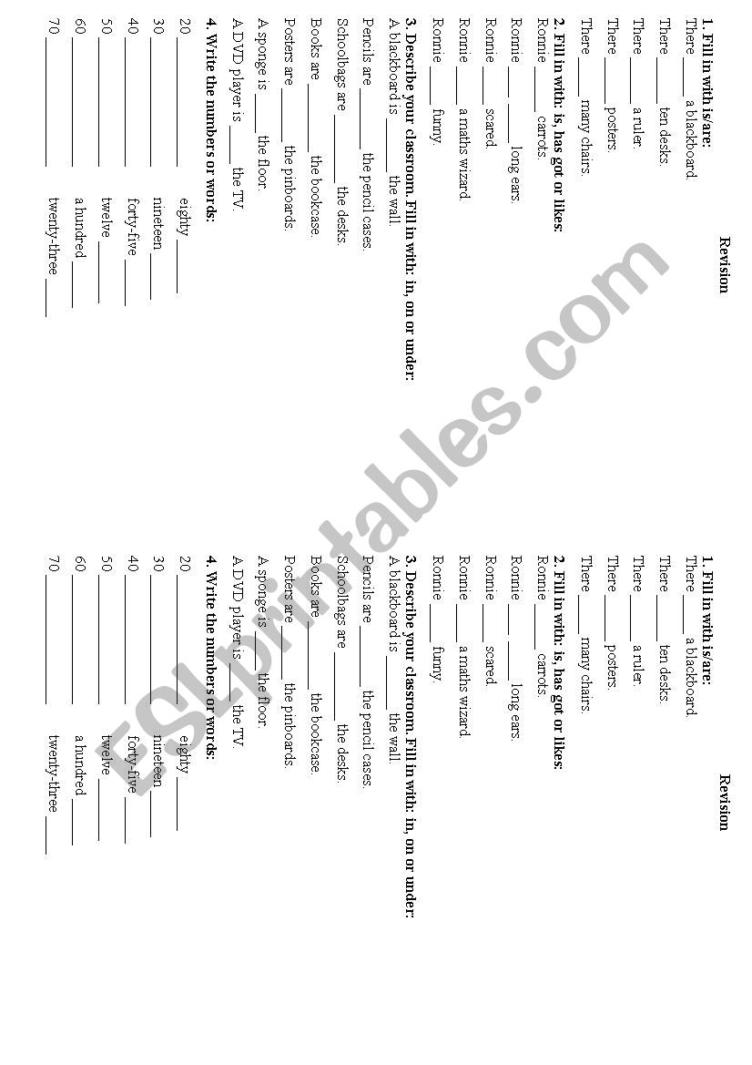 There is and there are, numbers, has got, prepositions