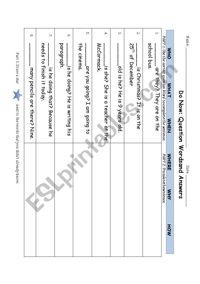 What is the Question? #2 worksheet