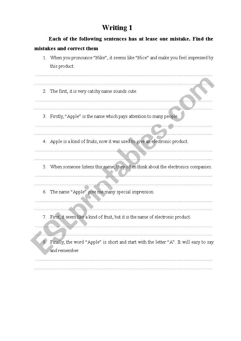 mistake correction worksheet